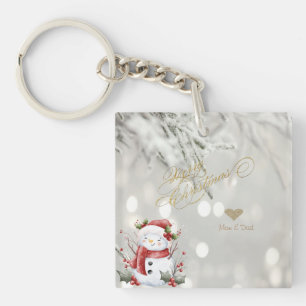 Eleganter Gold Glitzer Heart Snowman Schlüsselanhänger