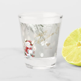Eleganter Gold Glitzer Heart Snowman Schnapsglas