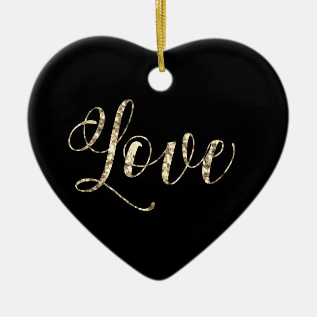 *~* Eleganter Gold Glitzer Herzliche Liebe Ornamen Keramik Ornament (Vorne)
