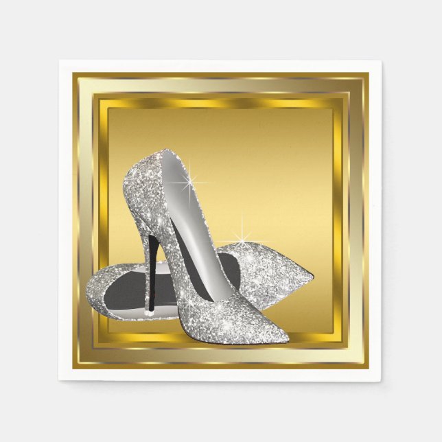 Eleganter Gold Glitzer High Heel Serviette (Vorderseite)