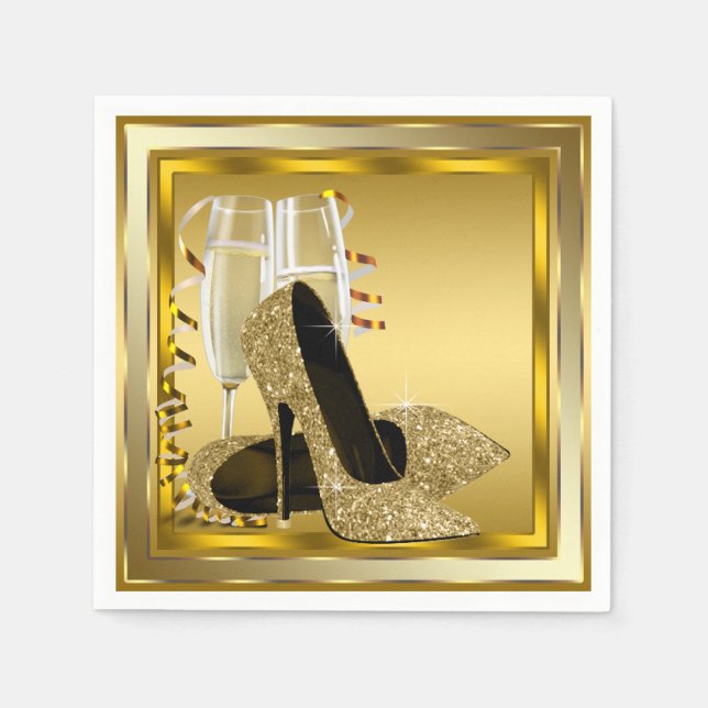 Eleganter Gold Glitzer High Heel Serviette (Vorderseite)