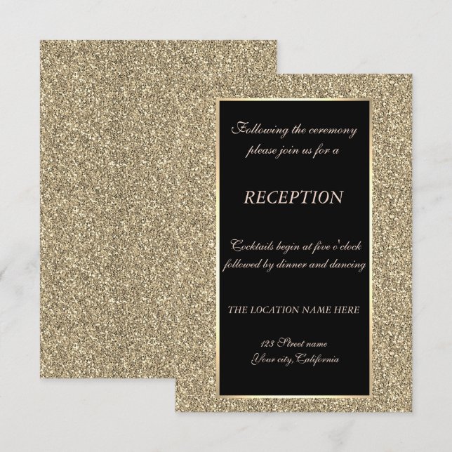 Eleganter Gold Glitzer Hochzeitsempfang Einladung (Vorne/Hinten)