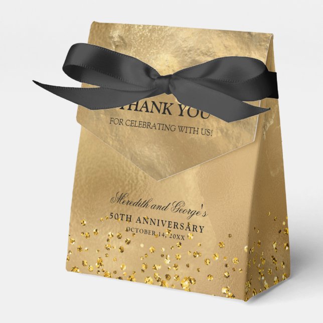Eleganter Gold Glitzer Hochzeitstag Danke Geschenkschachtel (Vorderseite)