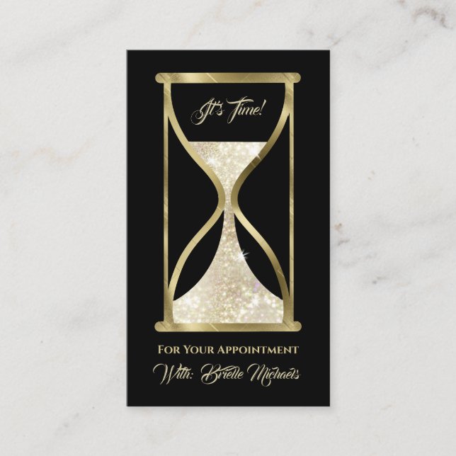 Eleganter Gold Glitzer Hourglass Haare und Makeup Terminkarte (Vorderseite)
