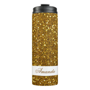 Eleganter Gold Glitzer Individuelle Name Thermosbecher