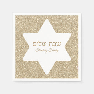 Eleganter Gold Glitzer Jüdischer Shabbat Shalom Serviette