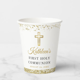 Eleganter Gold Glitzer Kreuzweg Erste Heilige Komm Pappbecher