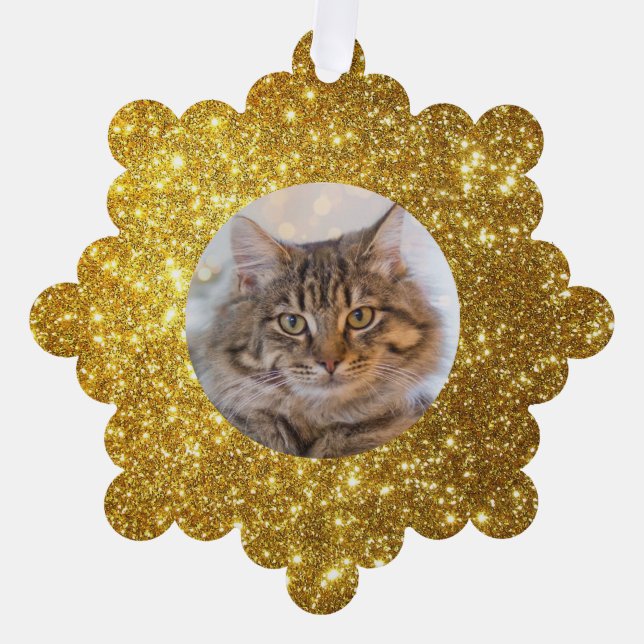 Eleganter Gold-Glitzer, kundenspezifische Katze Ornament Karte (Vorderseite)