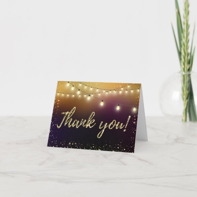 Eleganter Gold Glitzer Lila Lights Stars Vielen Da Dankeskarte (Vorderseite)