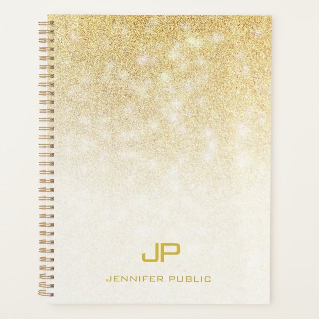 Eleganter Gold Glitzer Moderner Mit Monogramm Name Planer (Vorderseite)