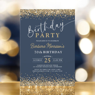 Eleganter Gold Glitzer Navy Blue Geburtstag jedes  Einladung