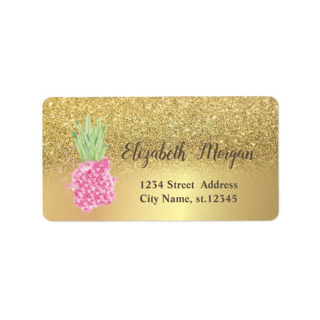 Eleganter Gold Glitzer Ombre Wasserfarben Ananas Adressaufkleber (Vorne)