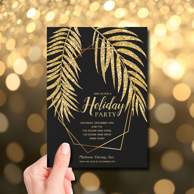 Eleganter Gold Glitzer Palm Weihnachten Einladung (Elegant Gold Glitter Palm Holiday Christmas Invitations - INSTANT DOWNLOAD and/or PRINTED)