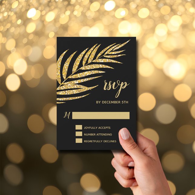 Eleganter Gold Glitzer Palm Weihnachten RSVP Karte (Elegant Gold Glitter Palm Holiday Christmas Party RSVP Cards)