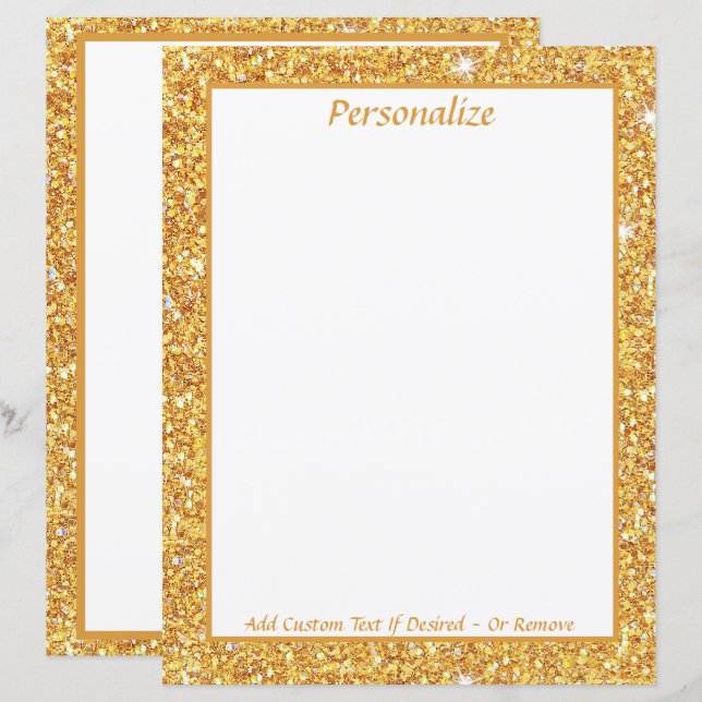 Eleganter Gold Glitzer personalisieren Stationery  (Vorne/Hinten)