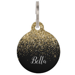 Eleganter Gold Glitzer Personalisierte Kalligraphi Haustiermarke