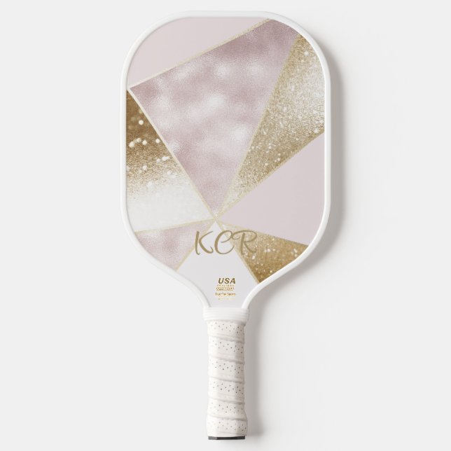 Eleganter Gold Glitzer Pink Personalize Offiziell  Pickleball Schläger (Vorderseite)