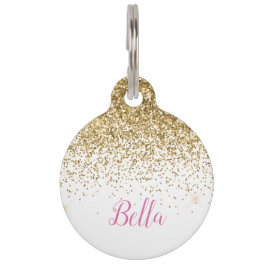 Eleganter Gold Glitzer Pink White Pet ID-Tag Haustiermarke