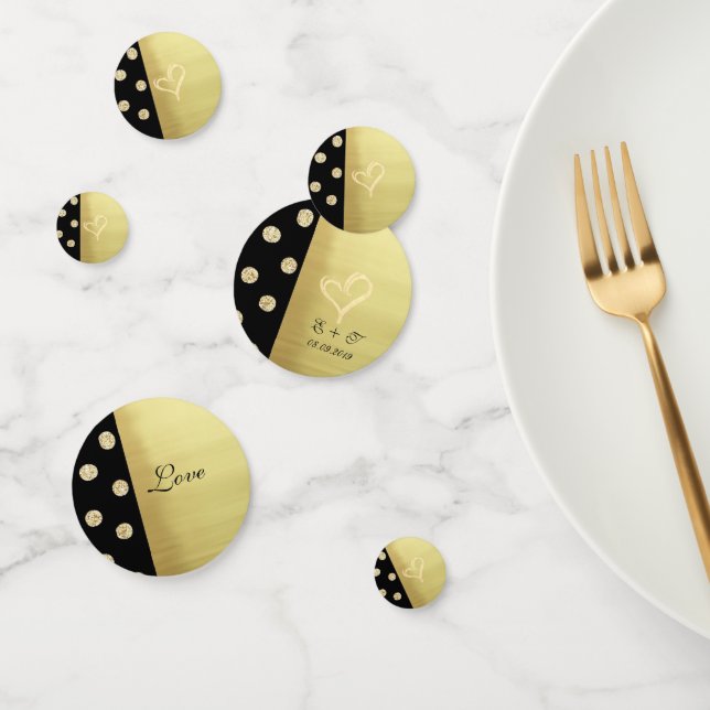 Eleganter Gold Glitzer Polka Dots, Schwarz, Name d Konfetti (Gruppe)