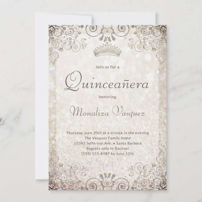 Eleganter Gold Glitzer Quinceañera 15. Geburtstag Einladung (Vorderseite)