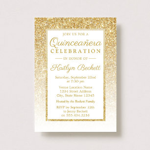 Eleganter Gold Glitzer Quinceañera 15. Geburtstag Einladung