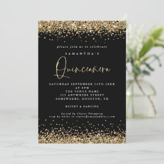 Eleganter Gold Glitzer Quinceañera 15. Party Schwa Einladung
