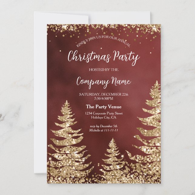 Eleganter Gold Glitzer Red Corporate Weihnachts-Pa Einladung (Vorderseite)
