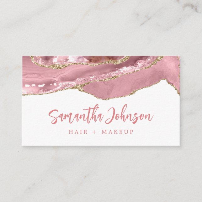Eleganter Gold Glitzer Rosa Marmor Wasserfarben Visitenkarte (Vorderseite)