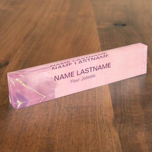 Eleganter Gold Glitzer Rosa Morgengrauen Namensplakette (Seite)