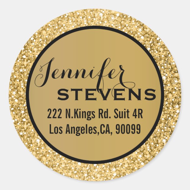 Eleganter Gold Glitzer Runder Aufkleber (Vorderseite)