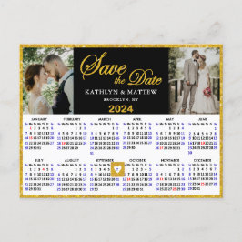 Eleganter Gold Glitzer Script 2 Foto Save the Date Ankündigungspostkarte