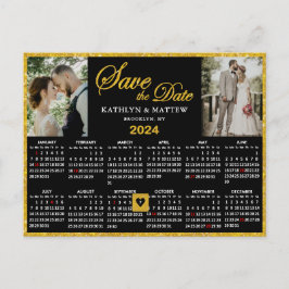 Eleganter Gold Glitzer Script 2 Foto Save the Date Ankündigungspostkarte