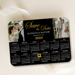 Eleganter Gold Glitzer Script 2 Foto Save the Date Magnet