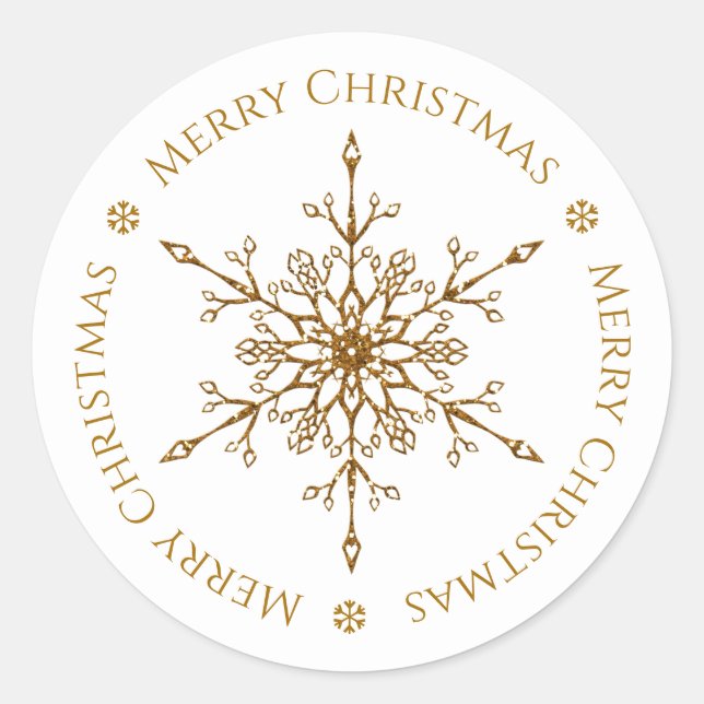 Eleganter Gold Glitzer Snowflake Frohe Weihnachten Runder Aufkleber (Vorderseite)