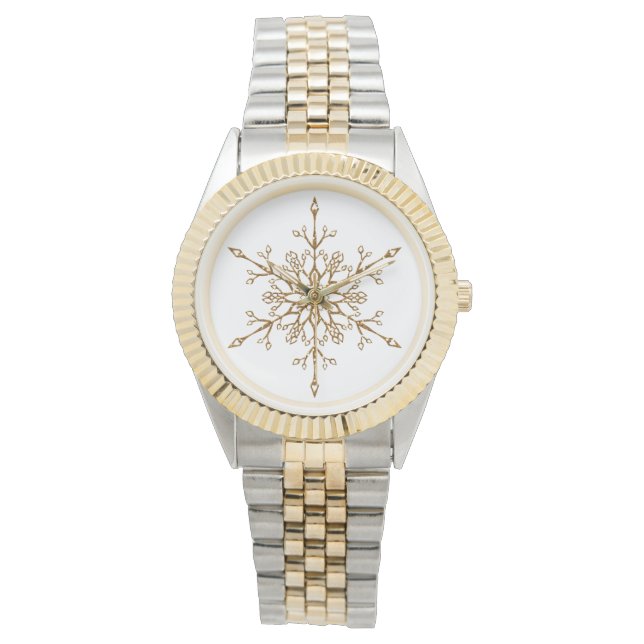 Eleganter Gold Glitzer Snowflake Weihnachten Armbanduhr (Vorderseite)