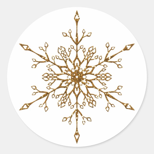Eleganter Gold Glitzer Snowflake Weihnachten Runder Aufkleber (Vorderseite)