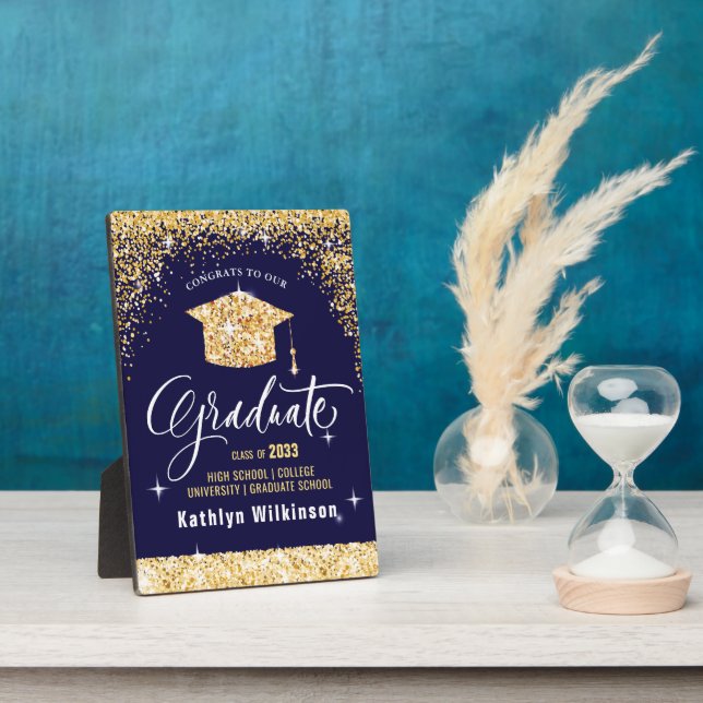 Eleganter Gold Glitzer Sparkling Abschluss Keepake Fotoplatte (Seite)