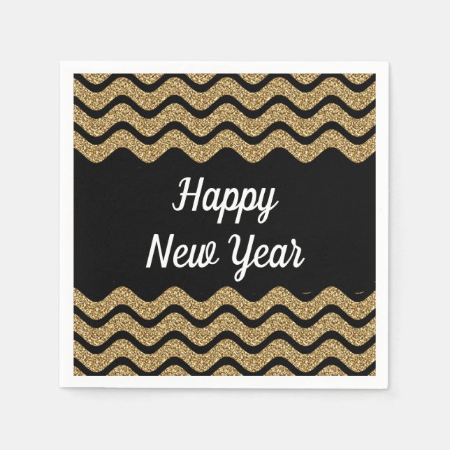 Eleganter Gold Glitzer Streifen Neujahr Serviette (Vorderseite)