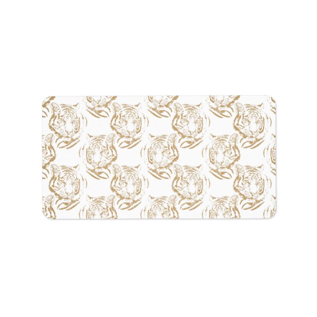 Eleganter Gold Glitzer Tiger Print White Design Adressaufkleber (Vorne)