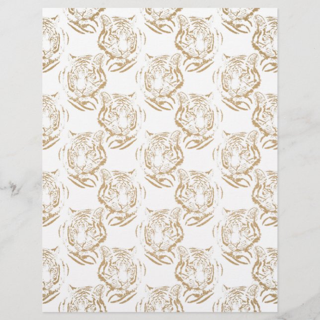 Eleganter Gold Glitzer Tiger Print White Design Briefbogen (Vorderseite)