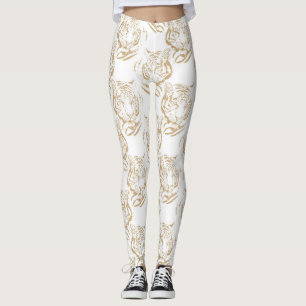 Eleganter Gold Glitzer Tiger Print White Design Leggings
