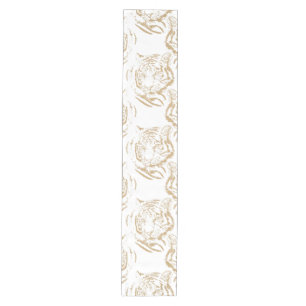 Eleganter Gold Glitzer Tiger Print White Design Mittelgroßer Tischläufer