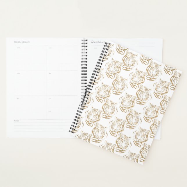 Eleganter Gold Glitzer Tiger Print White Design Planer (Anzeige)