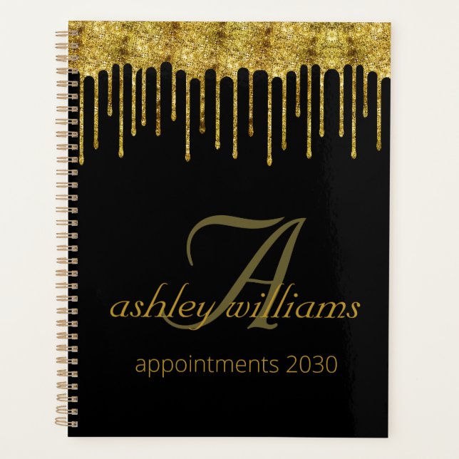 Eleganter Gold Glitzer Tropfen Salon Termine Planer (Vorderseite)