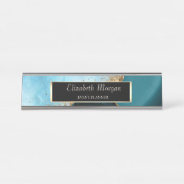 Eleganter Gold Glitzer Türkismarmor, Rahmen Schreibtischnamensplakette