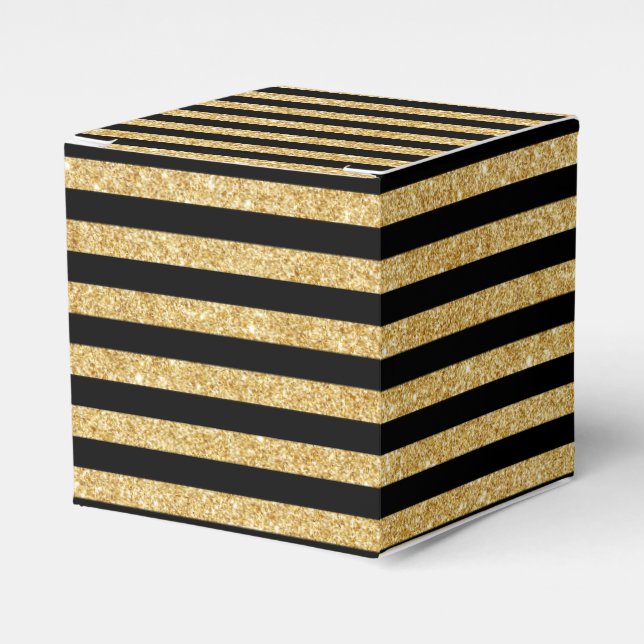 Eleganter Gold-Glitzer und Schwarzes Stripmuster Geschenkschachtel (Vorderseite)