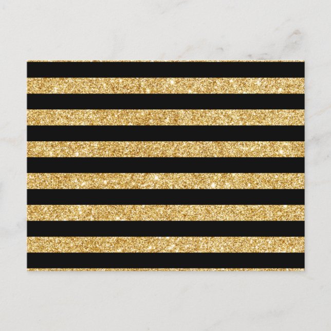 Eleganter Gold-Glitzer und Schwarzes Stripmuster Postkarte (Vorderseite)