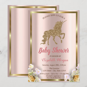 Eleganter Gold Glitzer Unicorn Blumenspülung in Einladung
