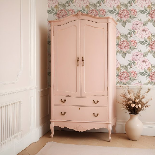 Eleganter Gold Glitzer Watercolor Pink Peony Flora Tapete (Elegant Gold Glitter Watercolor Pink Peony Florals Wallpaper)