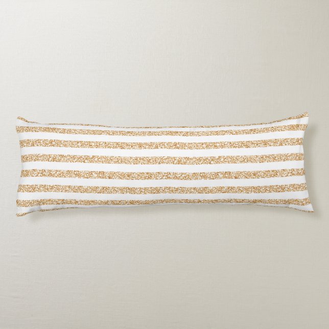 Eleganter Gold Glitzer Weißer Streifen Chic Muster Seitenschläferkissen (Rückseite)